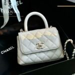 Mini Quilted Top Handle Bag – Elegant White Leather Style