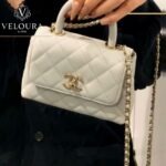 Mini Quilted Top Handle Bag – Elegant White Leather Style