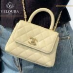 Mini Quilted Top Handle Bag – Elegant White Leather Style