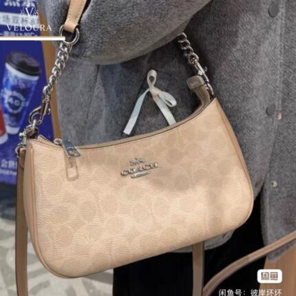 Elegant Monogram Shoulder Bag – Milk Tea Classic Crossbody Bag